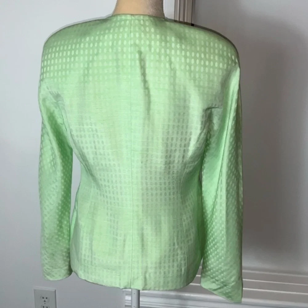 Vintage Christian Dior Zip-Up Long Sleeve Blazer Green and White Sz 8P Designer